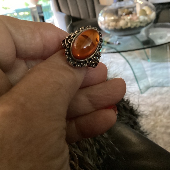 Amber sterling Victorian style ring size 5 stunning setting - Picture 13 of 15